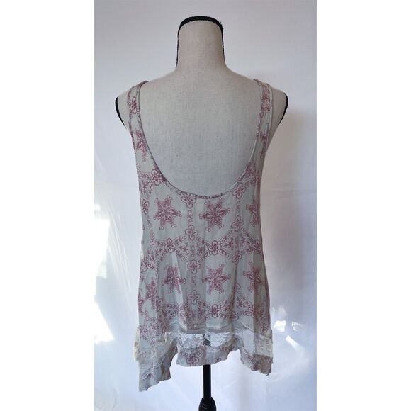 Mimi Chica Soho Sharkbite Tunic | Pink Paisley Lace Trim Festival Top | Size M - Picture 2 of 15